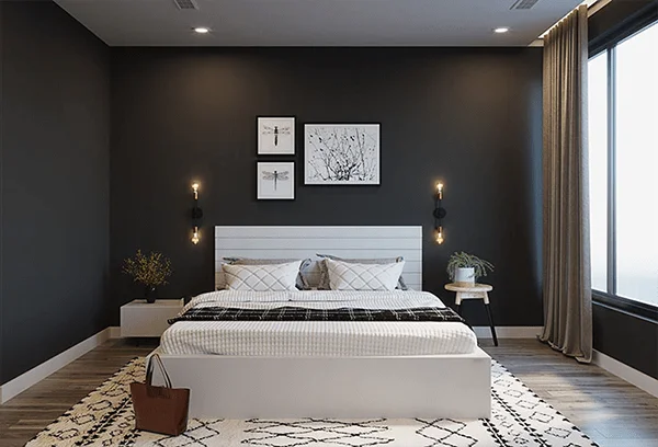 Phòng ngủ tông đen của mệnh Thủy hòa hợp với mệnh Mộc Phòng ngủ tông đen của mệnh Thủy hòa hợp với mệnh Mộc